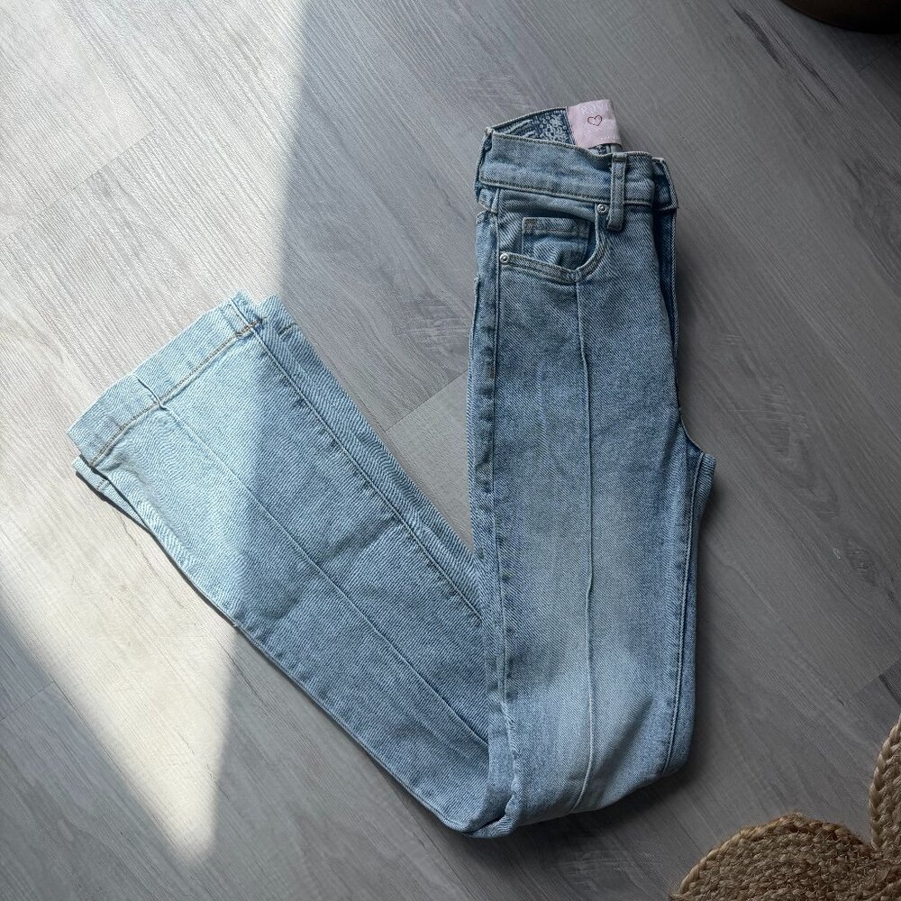 REVICE Denim Cut-Out Back Flare Jeans Light Wash Size 24 Made in USA - Picture 2 of 12